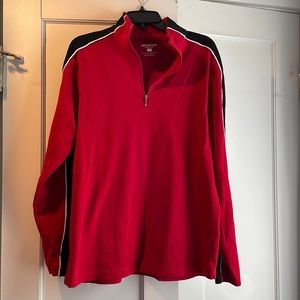 Leister red black white 1/4 zip knit pullover. Size large.